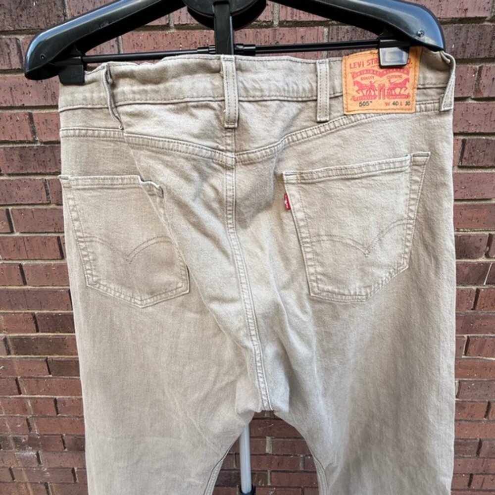Levis 505 Jeans Mens 40 X 30 Khaki Straight Leg Tan Denim Casual Classic Pants - Picture 6 of 9
